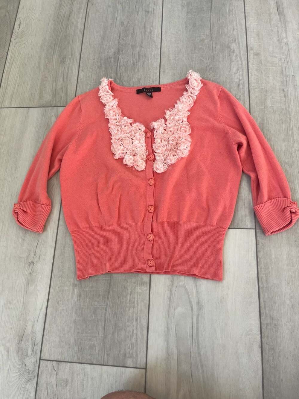 Fever Cardigan Coral Rosette Collar Sweater